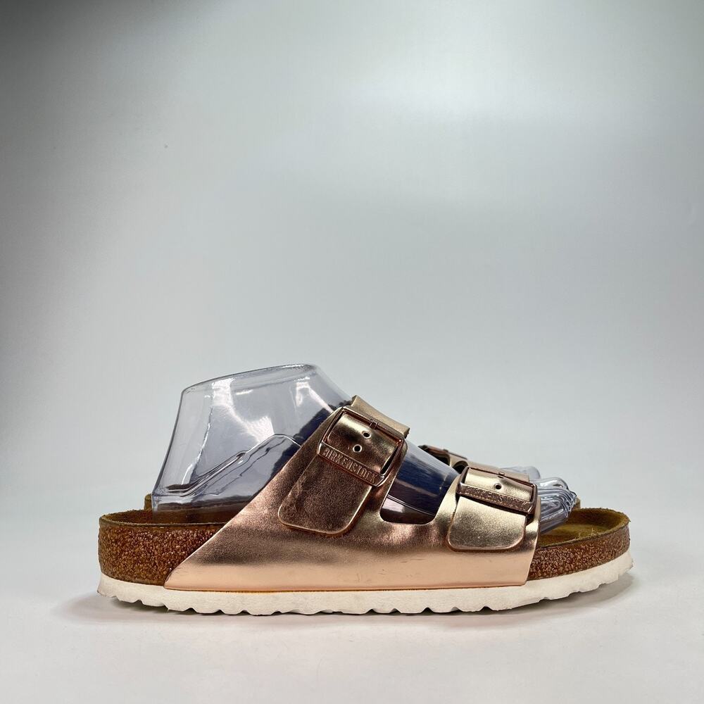 Birkenstock Arizona Metallic Copper Soft Footbed Slide Sandals Women's Size 8